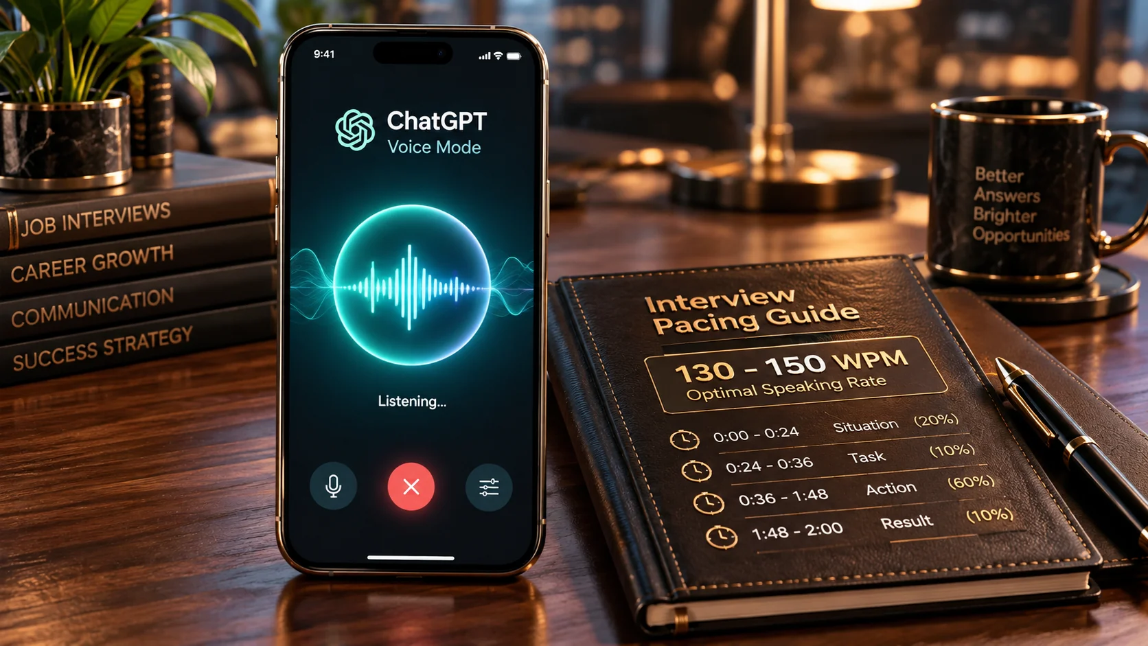 ChatGPT Voice Mode interview simulation showing spoken acoustic waveform and timing benchmarks