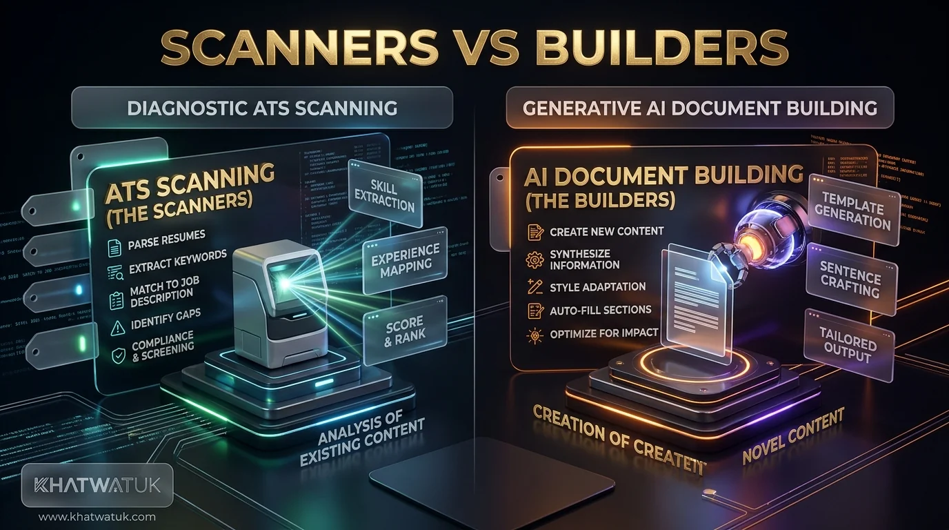 Diagnostic Resume Scanners versus Full AI Resume Builders Comparison Diagram