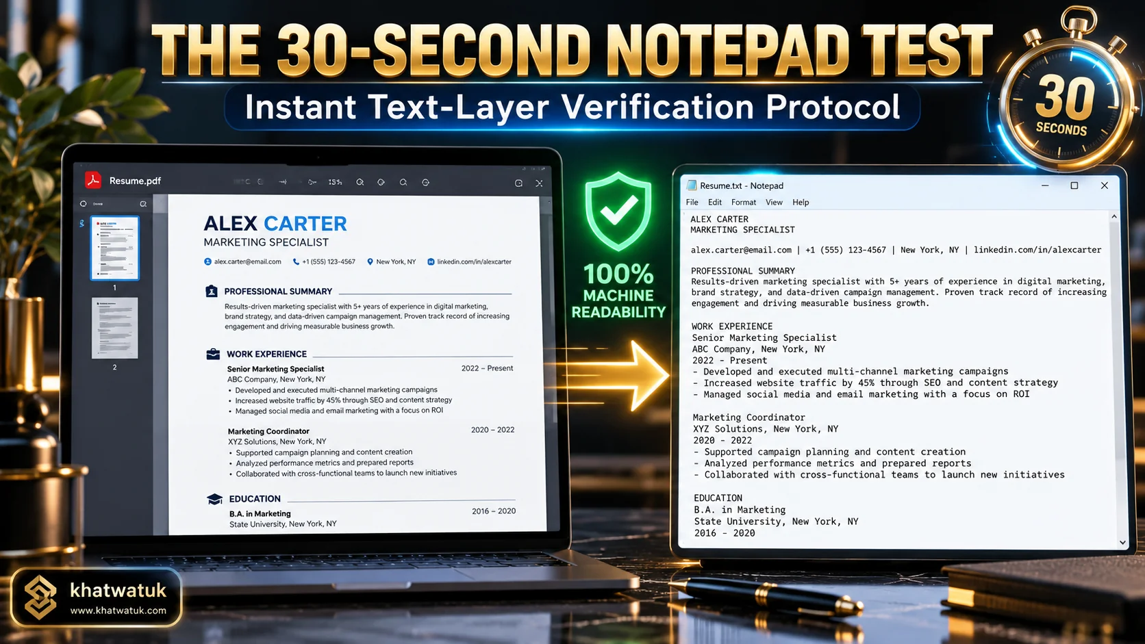 The 30-second Notepad test to verify ATS resume text layer readability