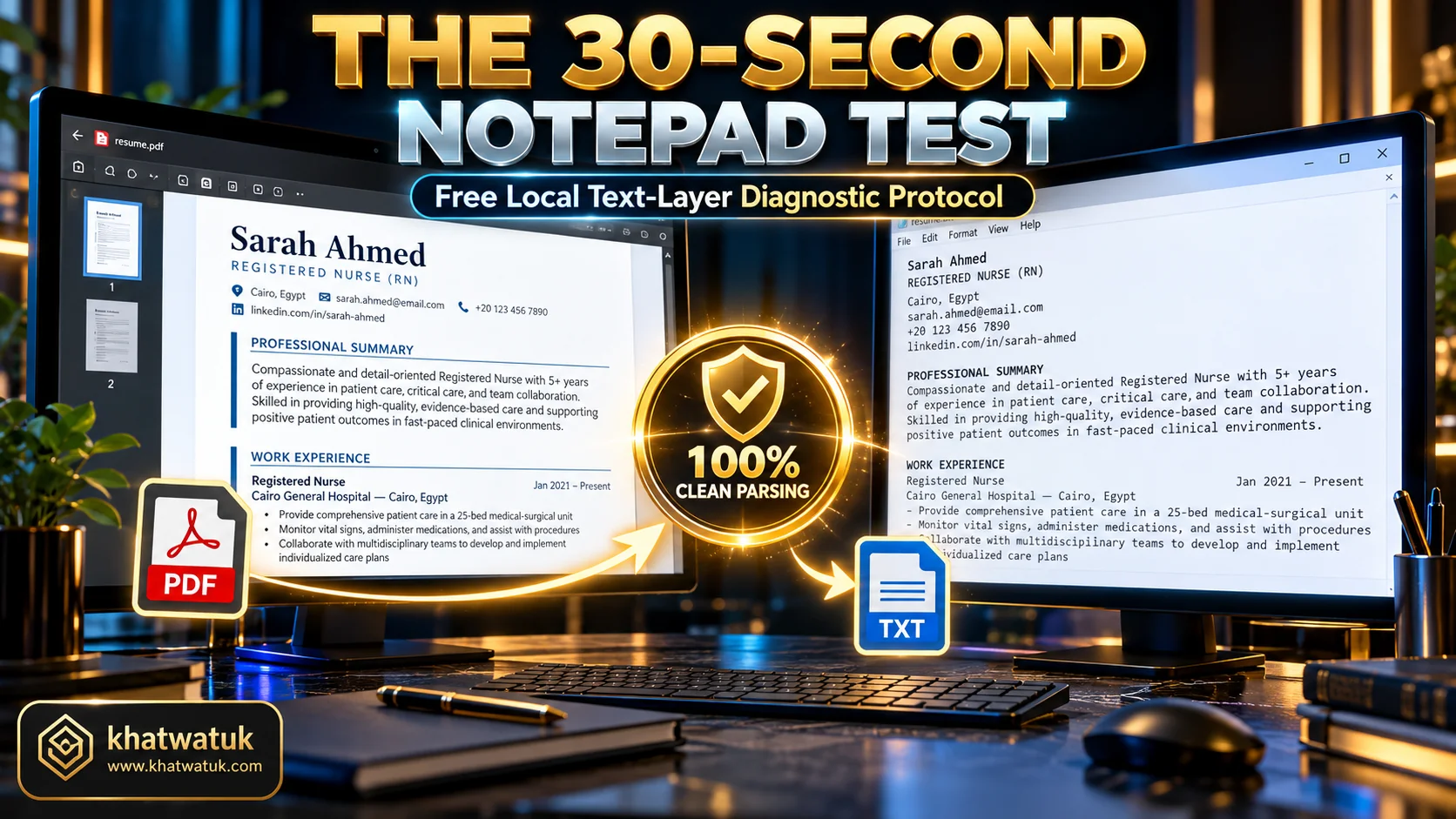The 30-second Notepad test demonstrating extractable text layers versus unreadable graphics
