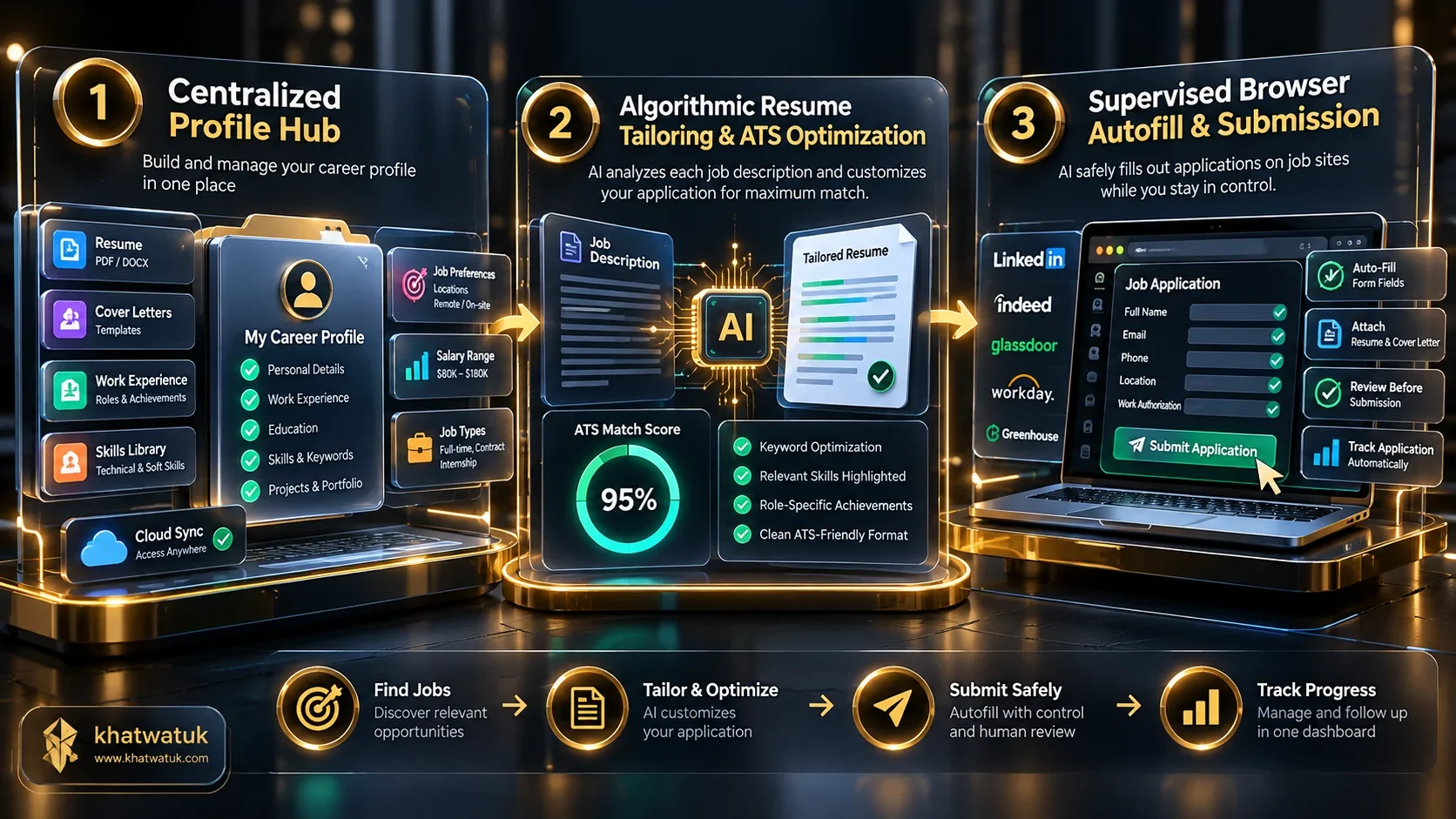 Three tier architecture for automating job applications safely