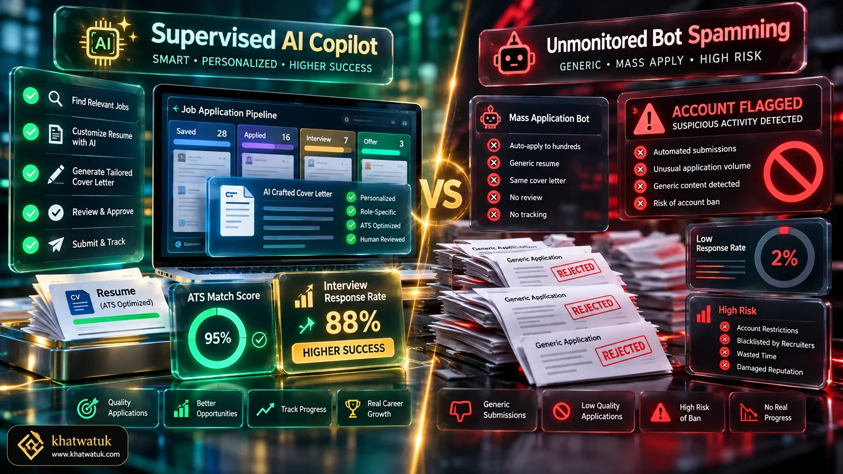 Comparison between supervised browser copilot and unmonitored mass auto-apply bots