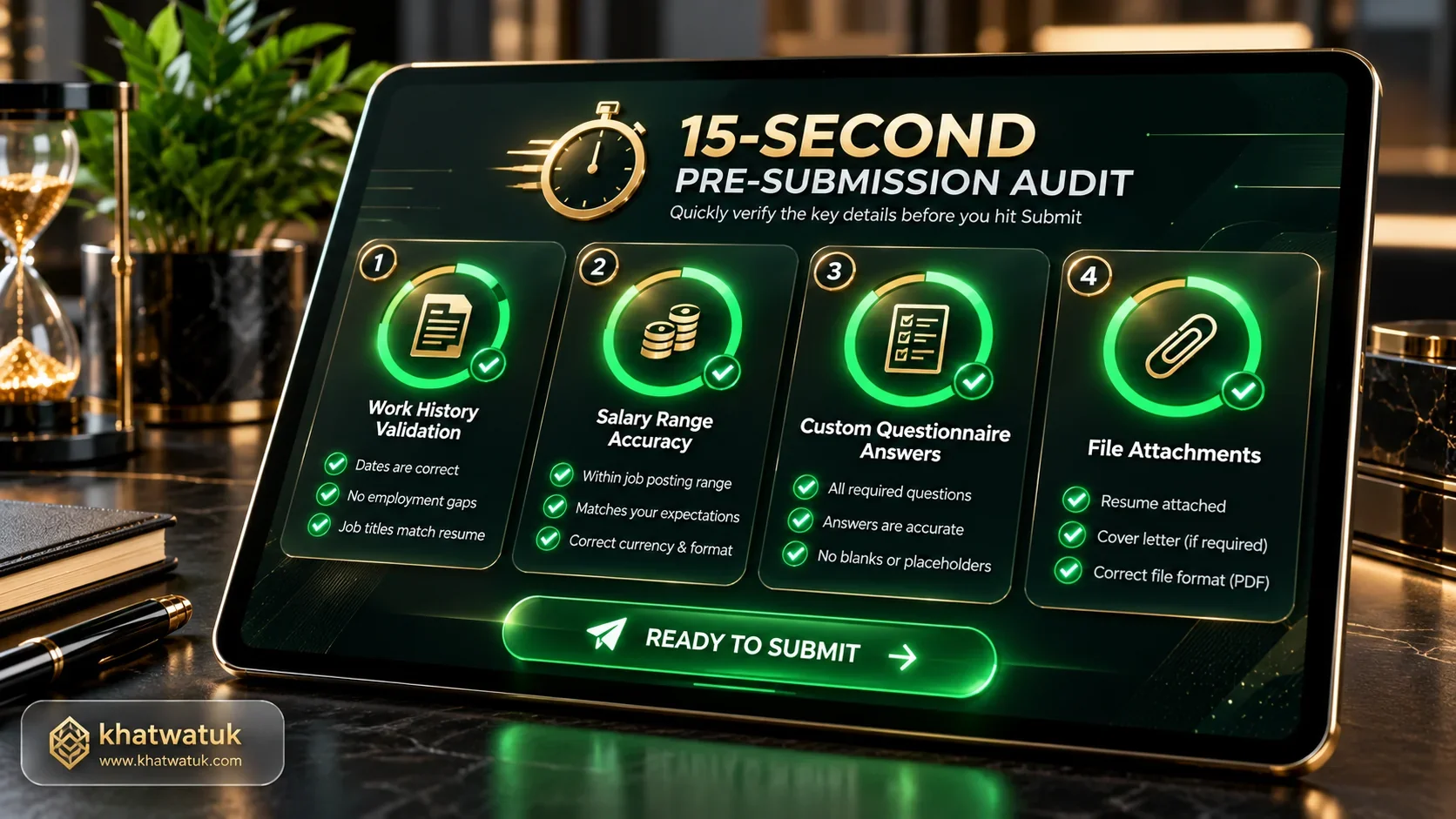 Pre-submission visual audit checklist when autofilling job applications