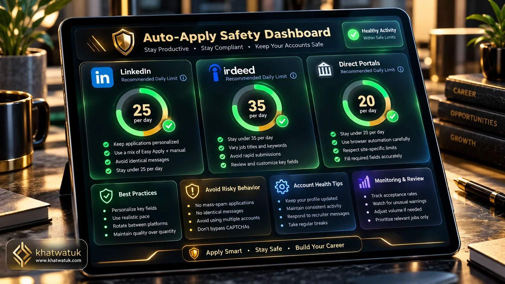 Safety and rate limit guidelines when using auto-apply bots on LinkedIn and Indeed