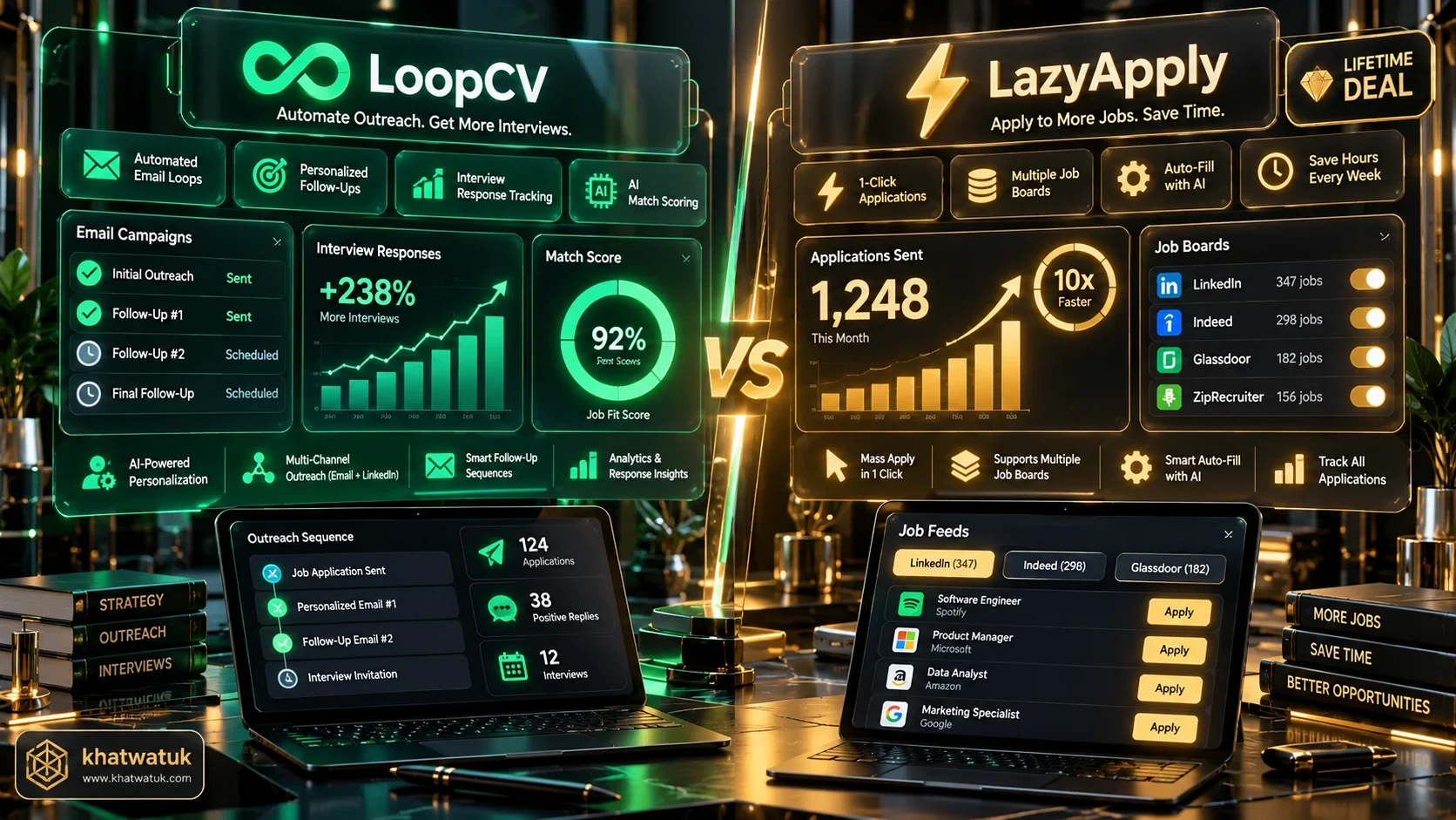 LoopCV vs LazyApply head-to-head comparison command dashboard