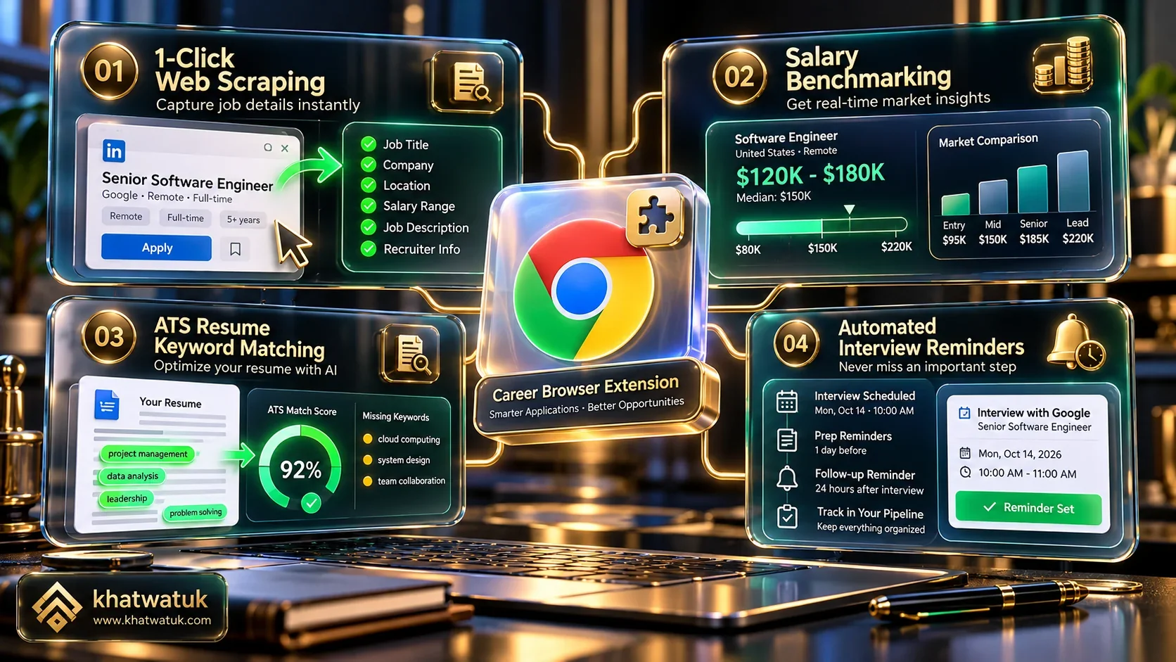 Comparison matrix of top job application tracker Chrome extension features