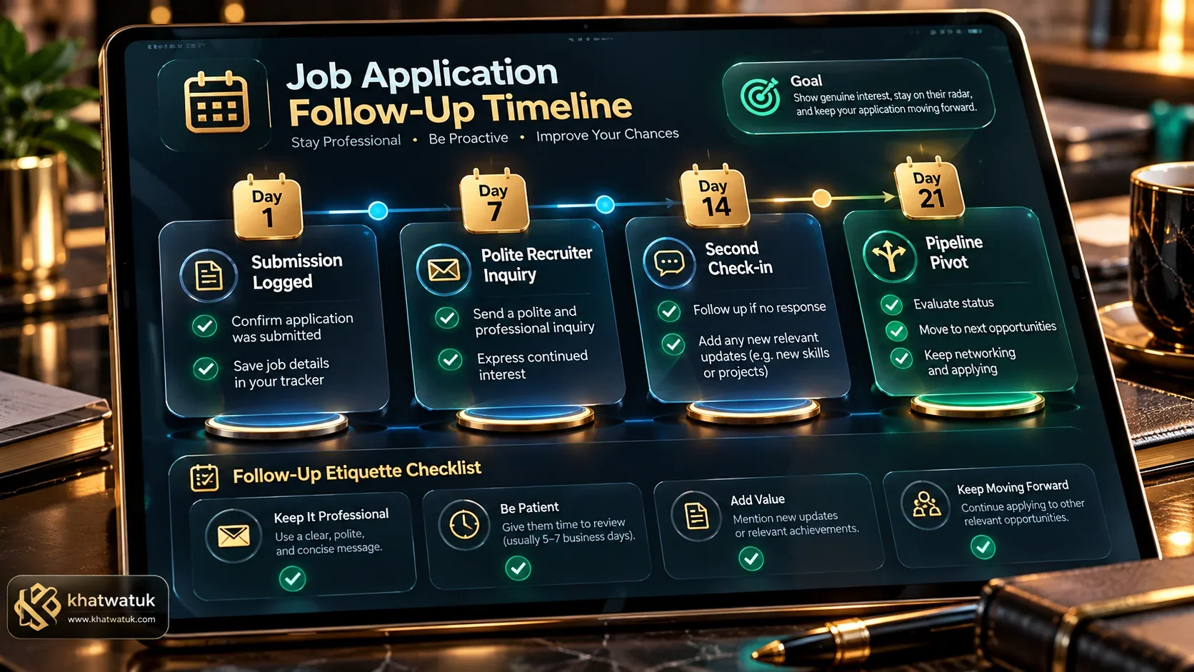 Step-by-step timeline and checklist for following up on job application status