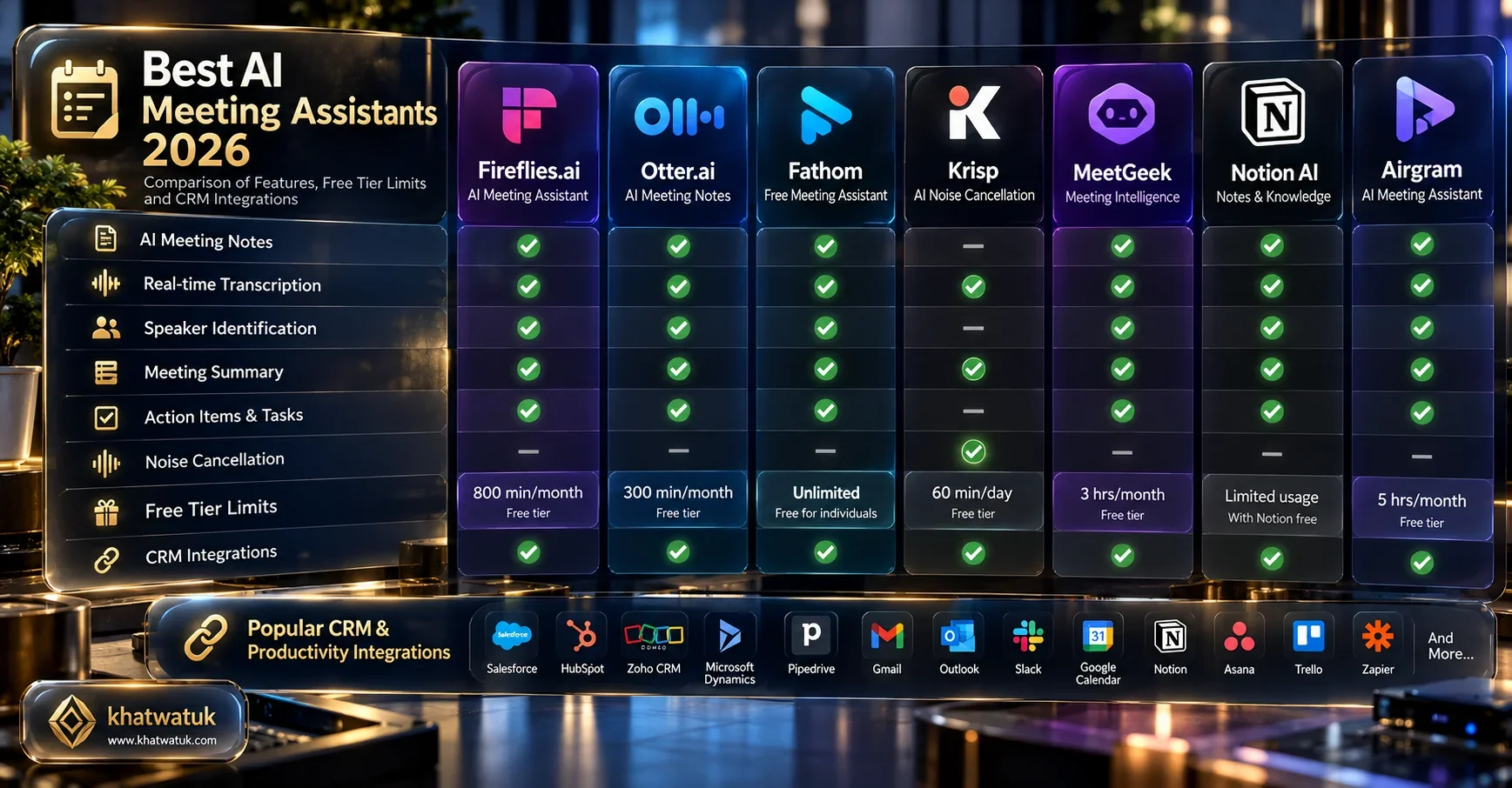 Detailed feature and pricing matrix comparing Fathom and Fireflies