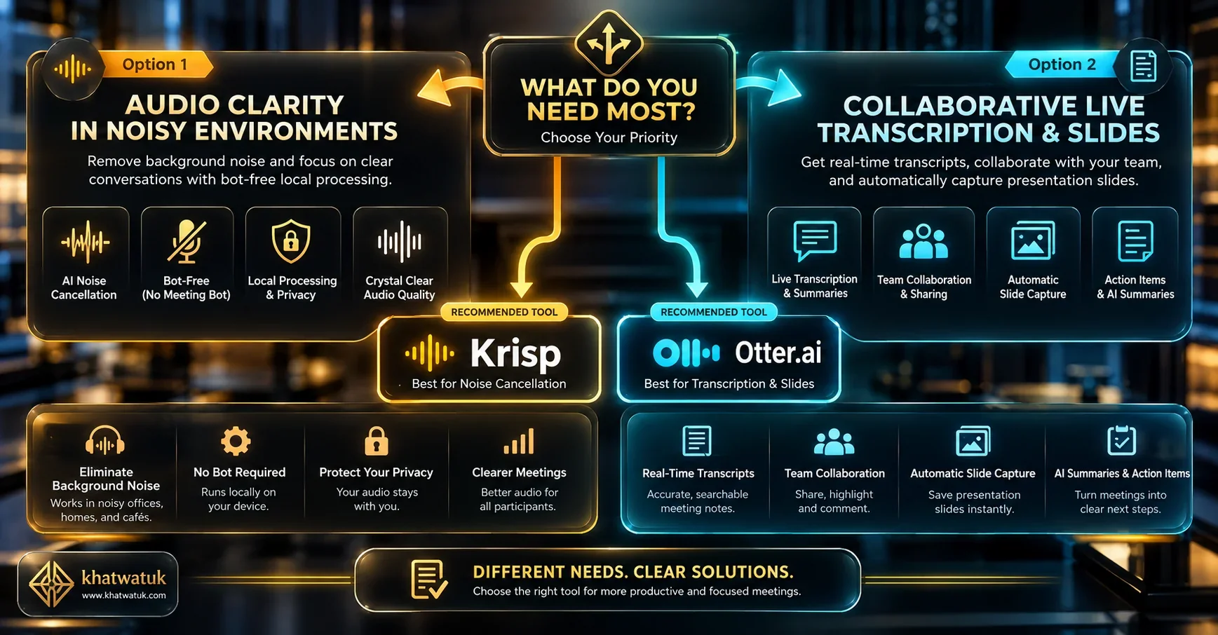 Krisp vs Otter strategic buyer decision roadmap matrix for remote workers, call centers, and students