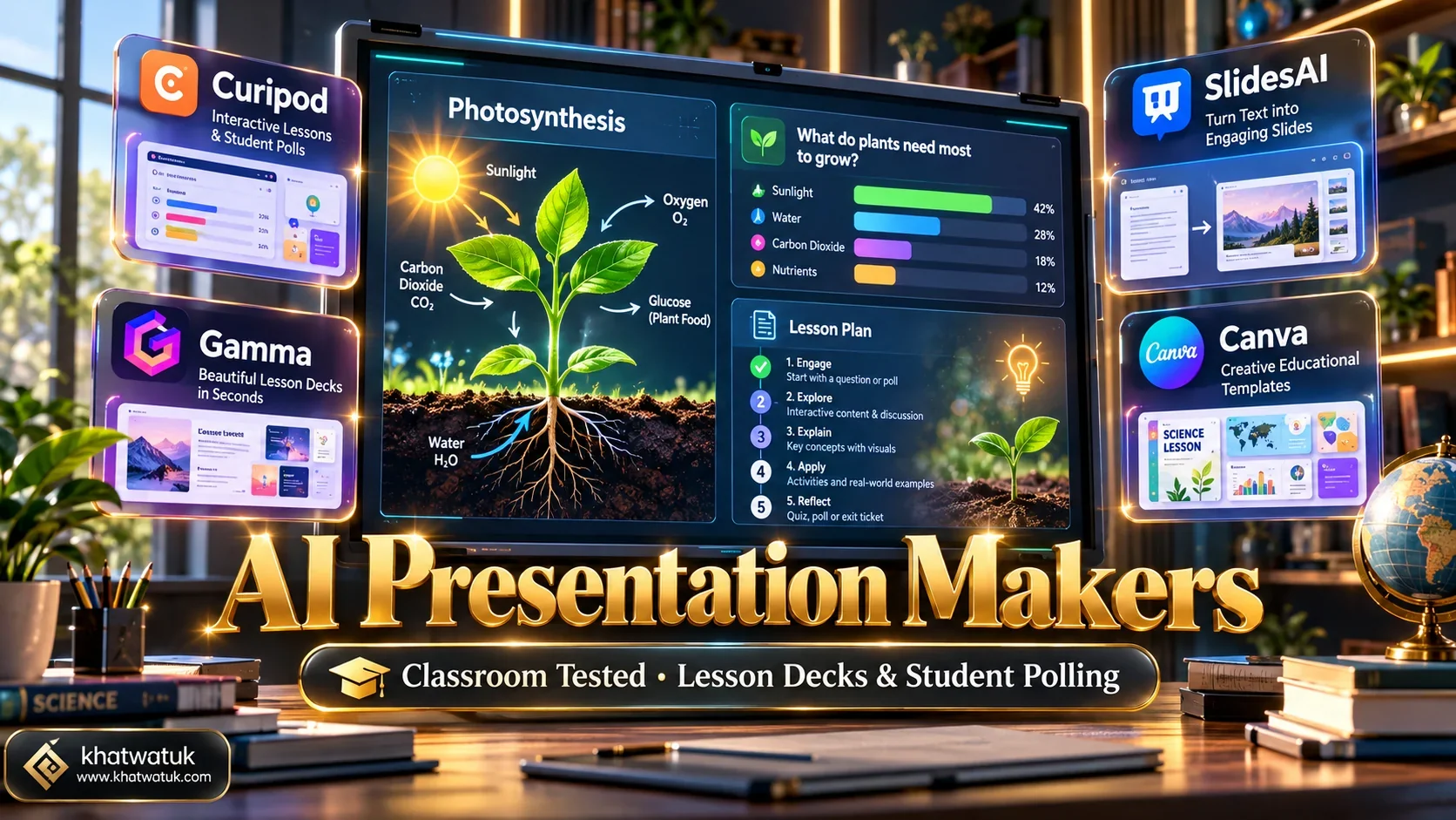 Comprehensive comparison infographic evaluating the best AI presentation makers for teachers and classroom lessons.