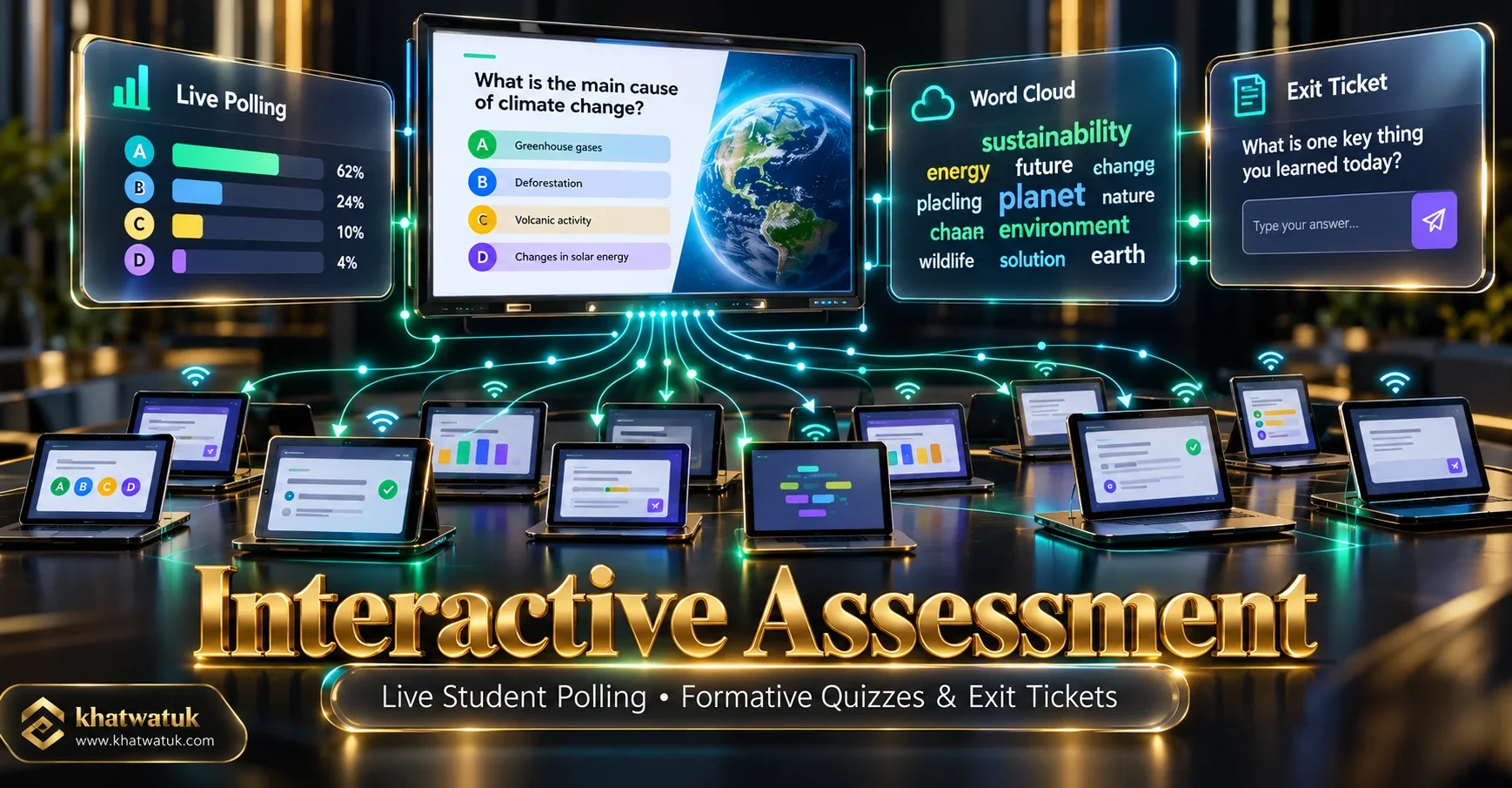 Architectural diagram demonstrating live student polling and formative quiz integration inside AI classroom presentations.