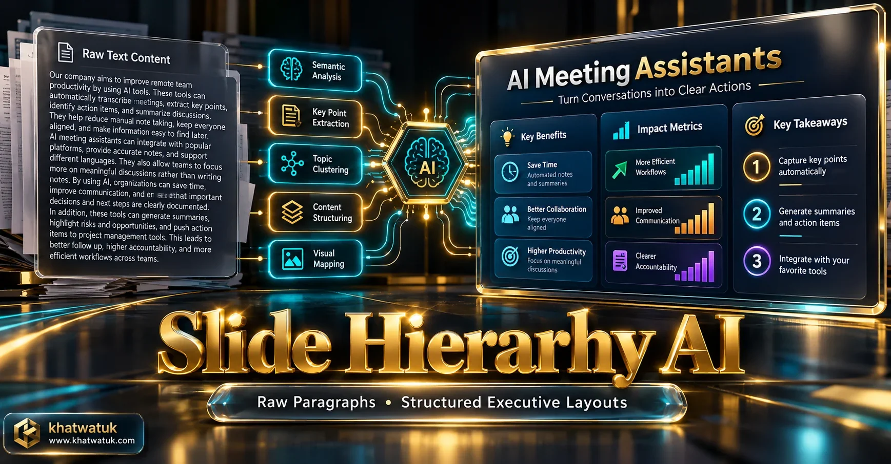 Architectural diagram demonstrating how AI parsers convert raw unformatted text into structured slide hierarchy.
