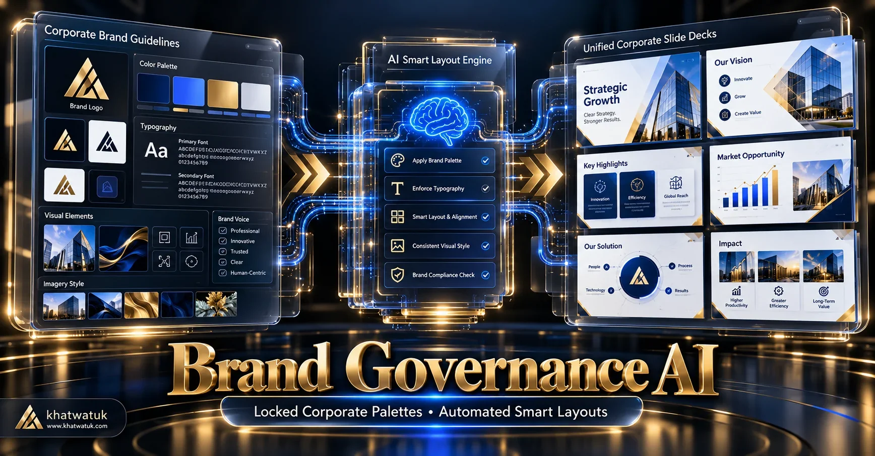 Enterprise brand kit governance and automated smart slide layout architecture