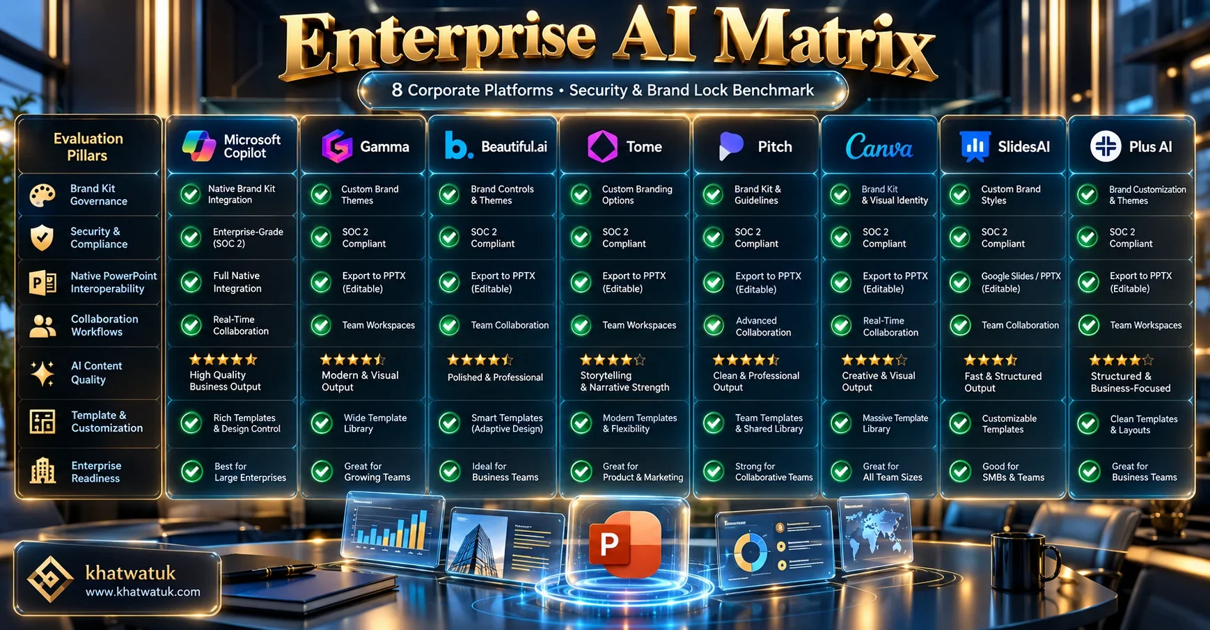 Comparison matrix of top AI presentation software for business teams