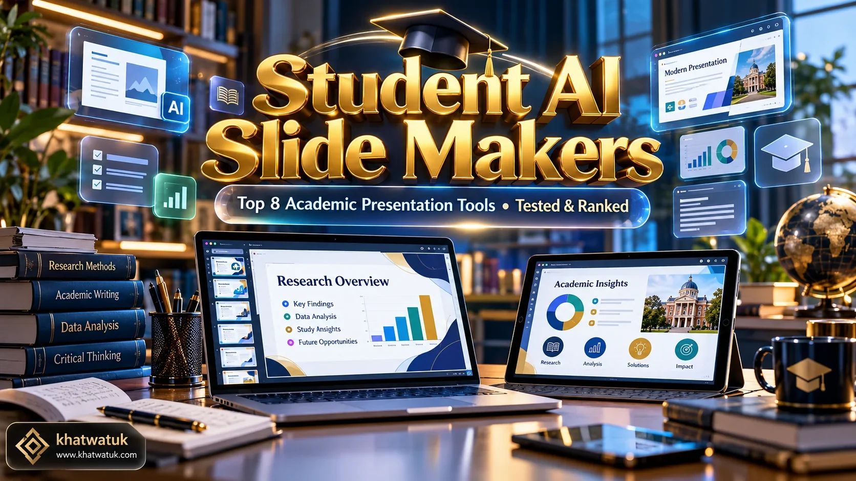 Best AI presentation maker for students workspace showing academic study slides and presentation interface