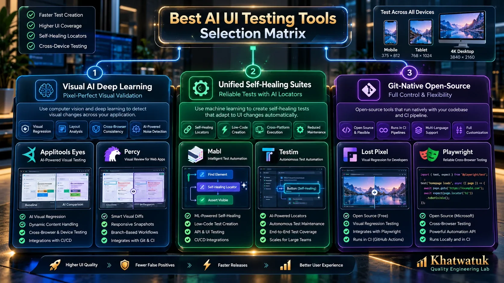 Best AI UI Testing Tools Decision Framework: Comparing Visual AI, DOM Snapshotting, and Self-Healing Automation in 2026