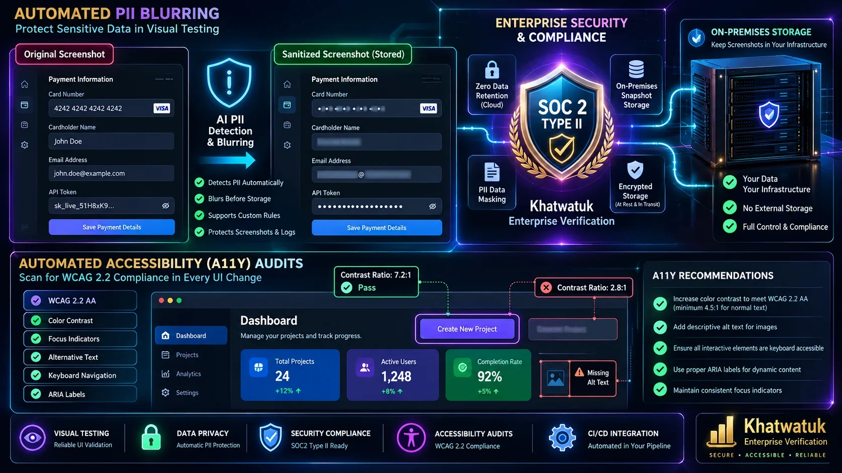Enterprise Visual Testing Data Privacy: PII Masking, SOC2 Compliance, and Visual Accessibility Contrast Audits
