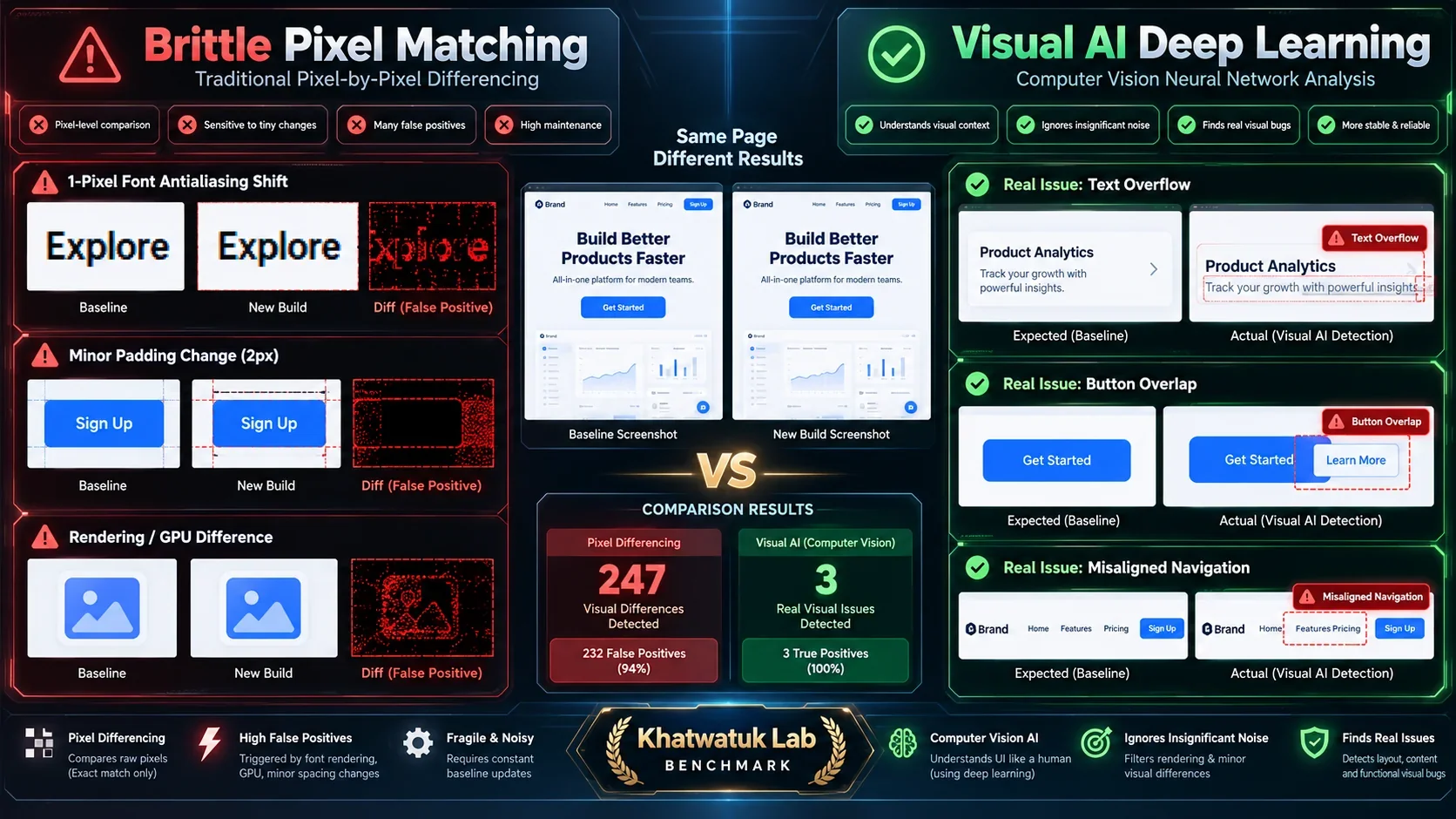 Visual AI Deep Learning vs Pixel Differencing: How AI UI Testing Eliminates False Positives