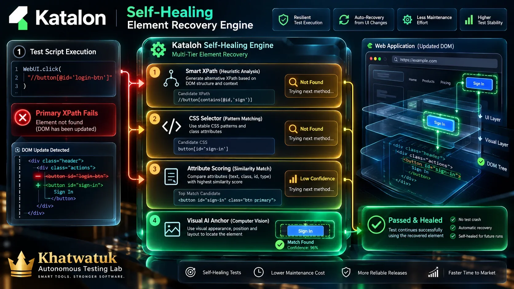 Katalon Self-Healing Locators Fallback Mechanism: Multi-Tier Element Recovery Across Dynamic DOM Changes
