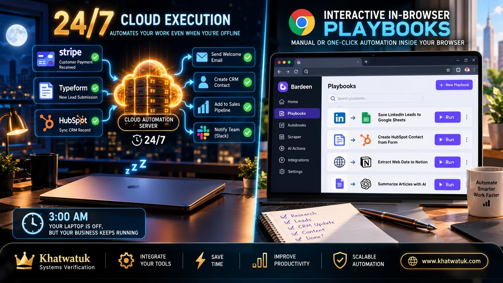 Zapier 24/7 Unattended Cloud Workflows vs Bardeen Interactive Browser Playbooks
