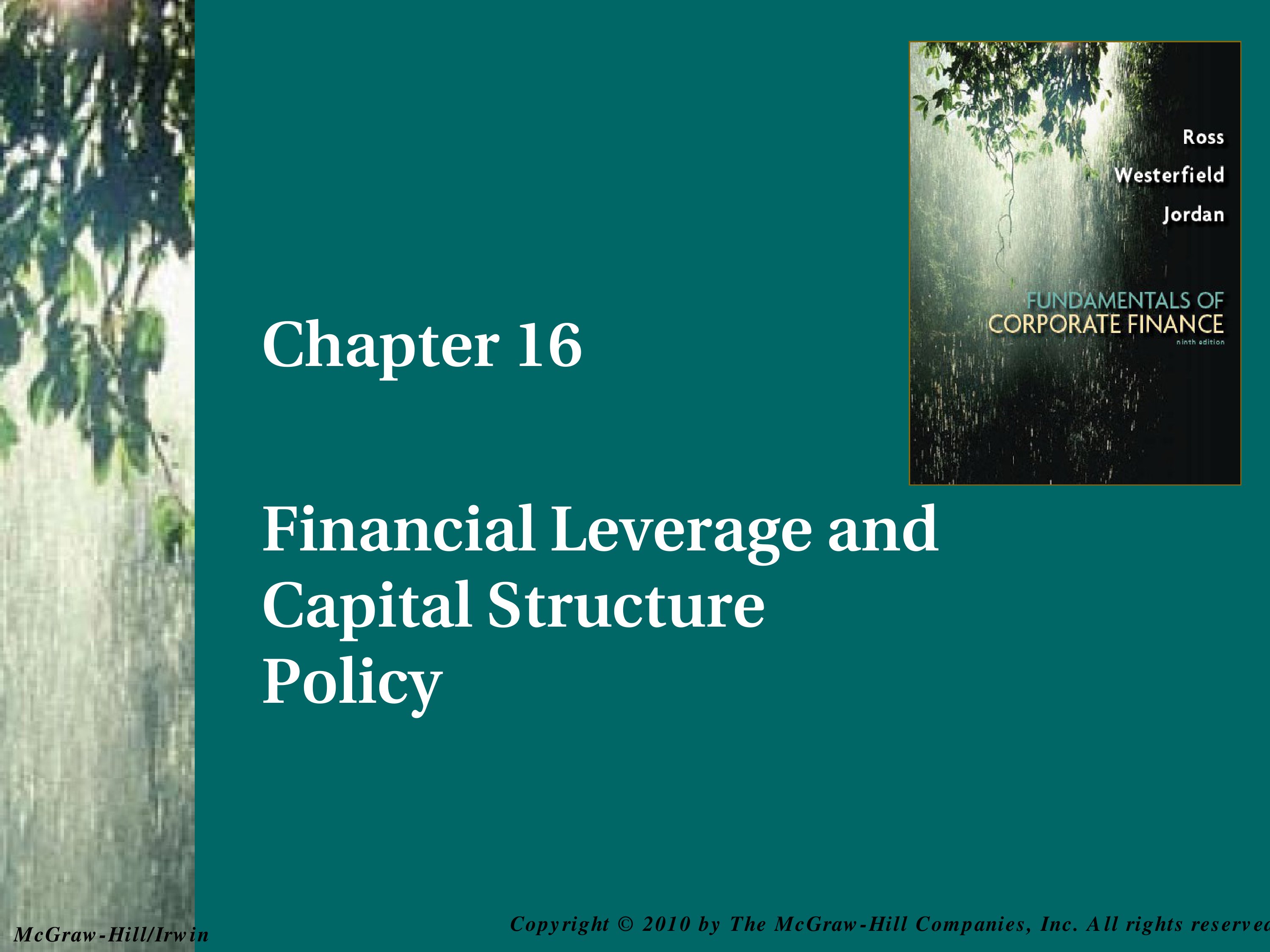 Chapter 16 financial leverage and capital structure policy