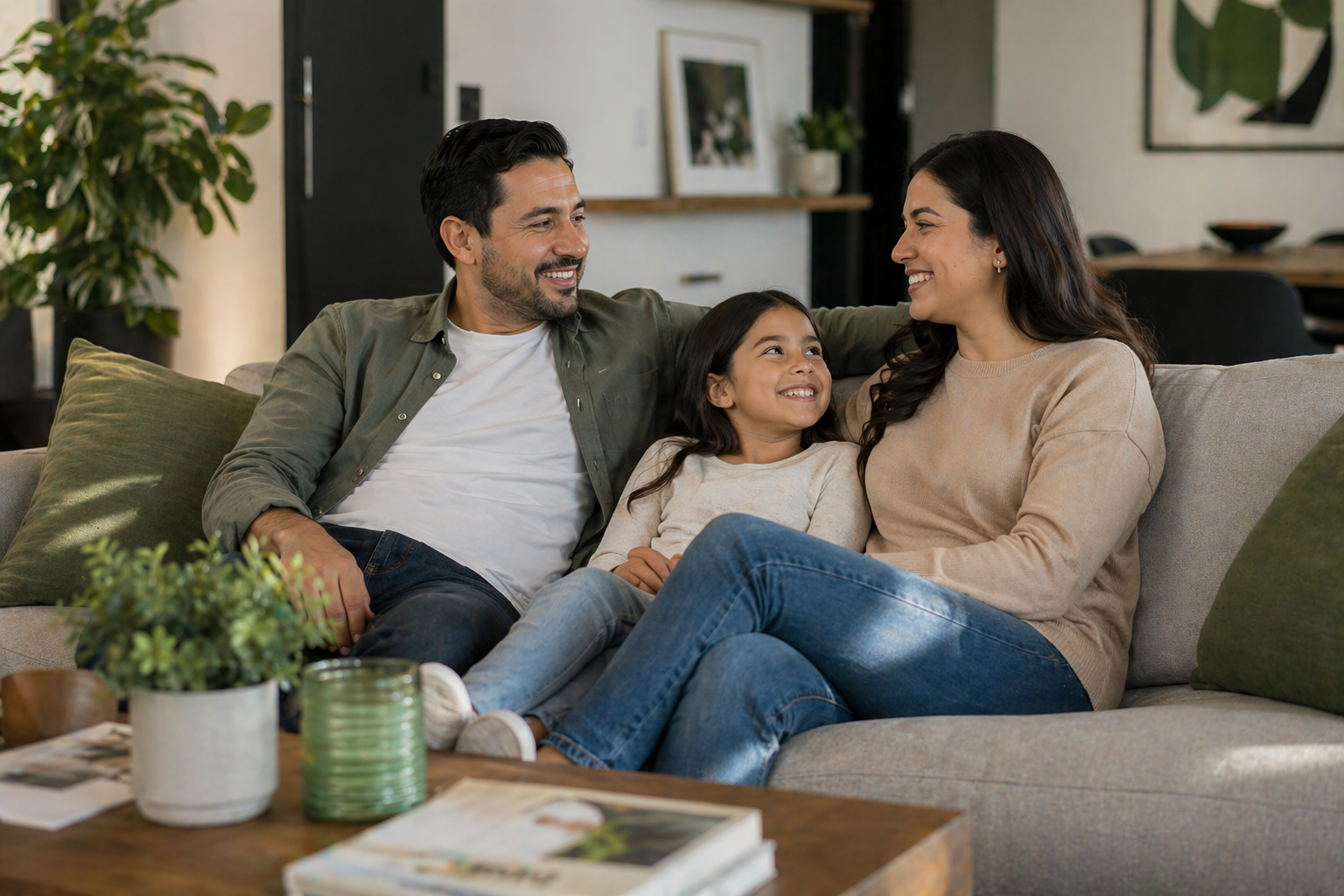 Familia tranquila visualizando sus metas con ENDURANCE
