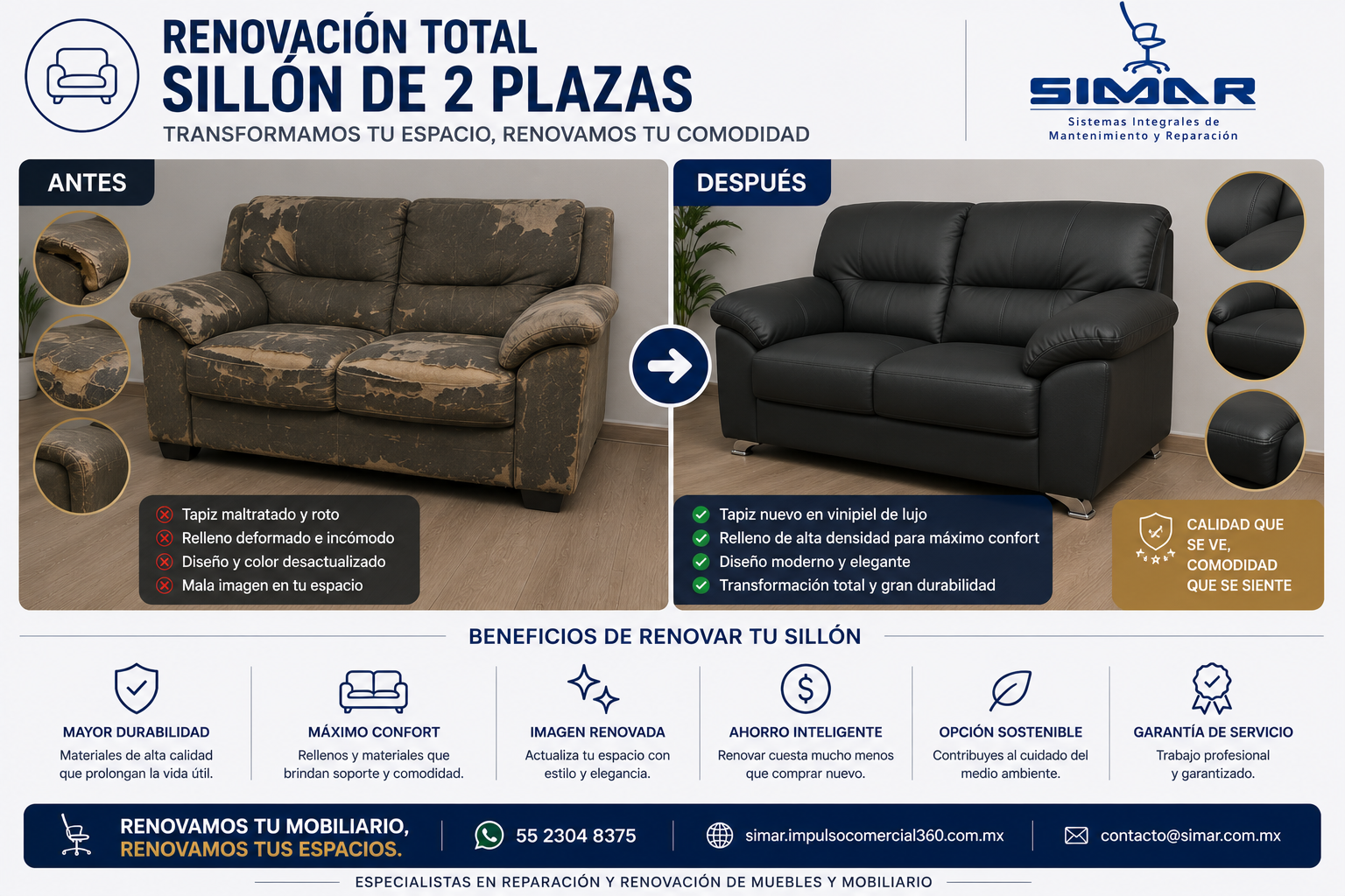 Sillón dos plazas vinipiel