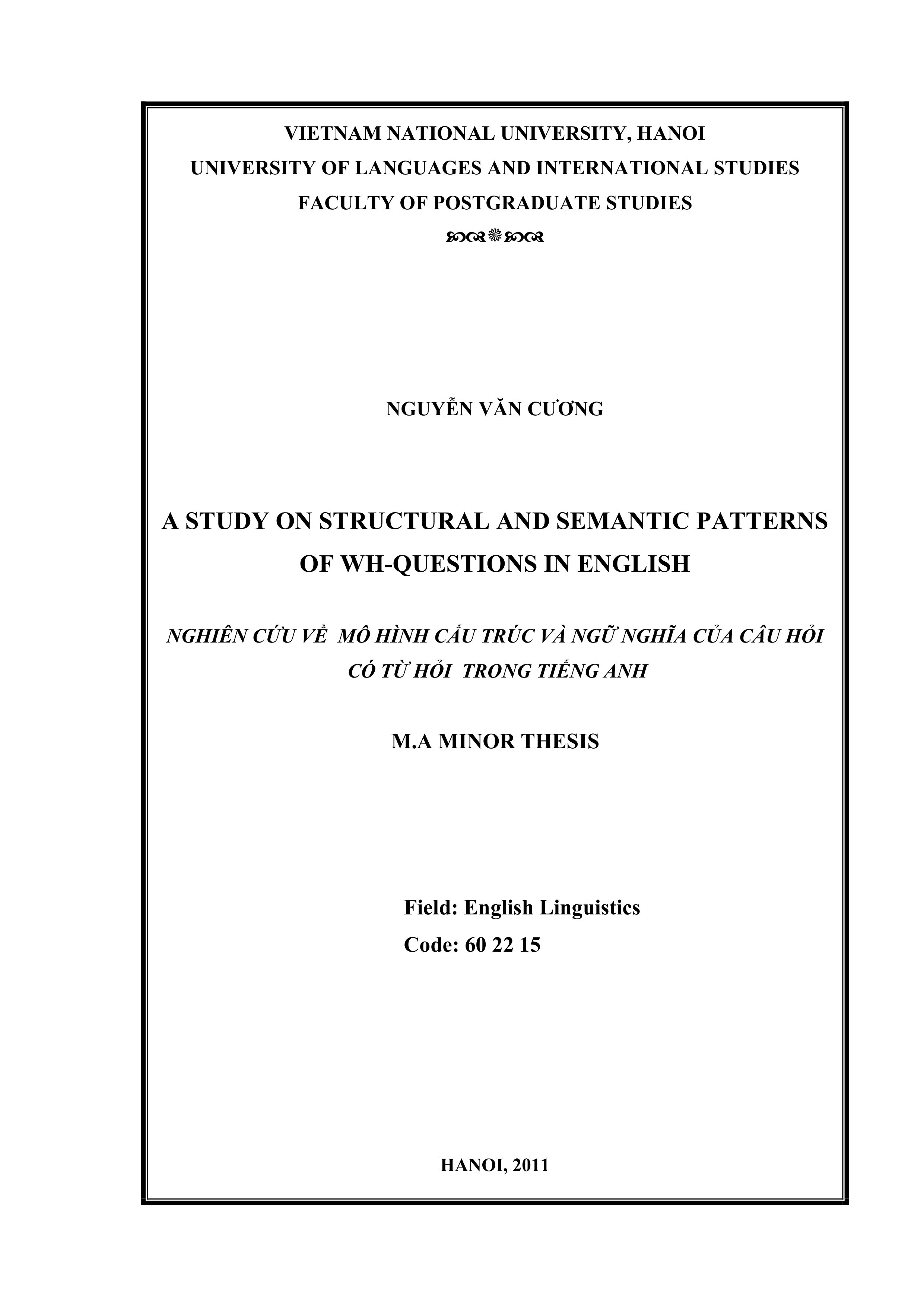 A study on structural and semantic patterns of wh questions in english