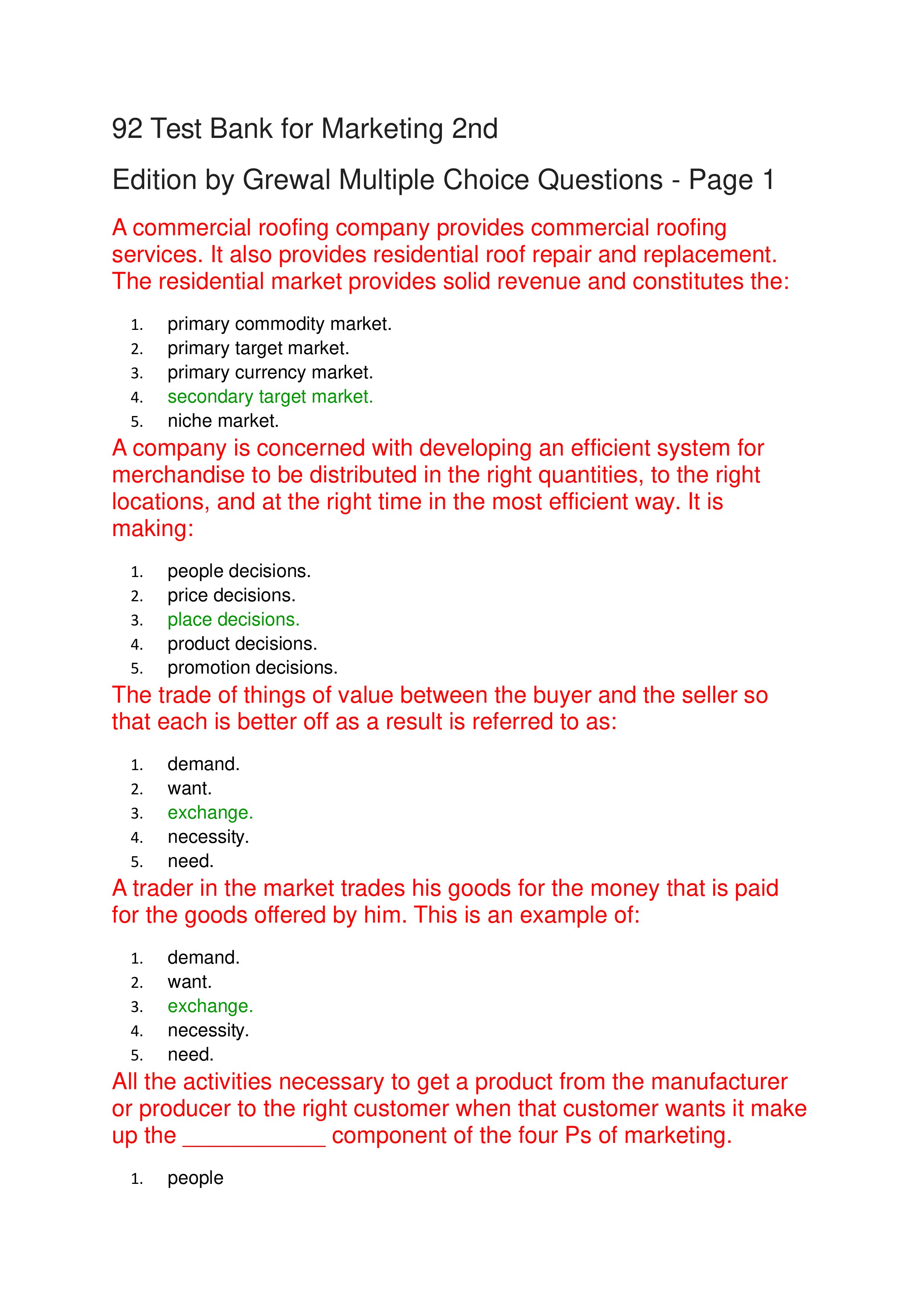 92 test bank for marketing 2nd