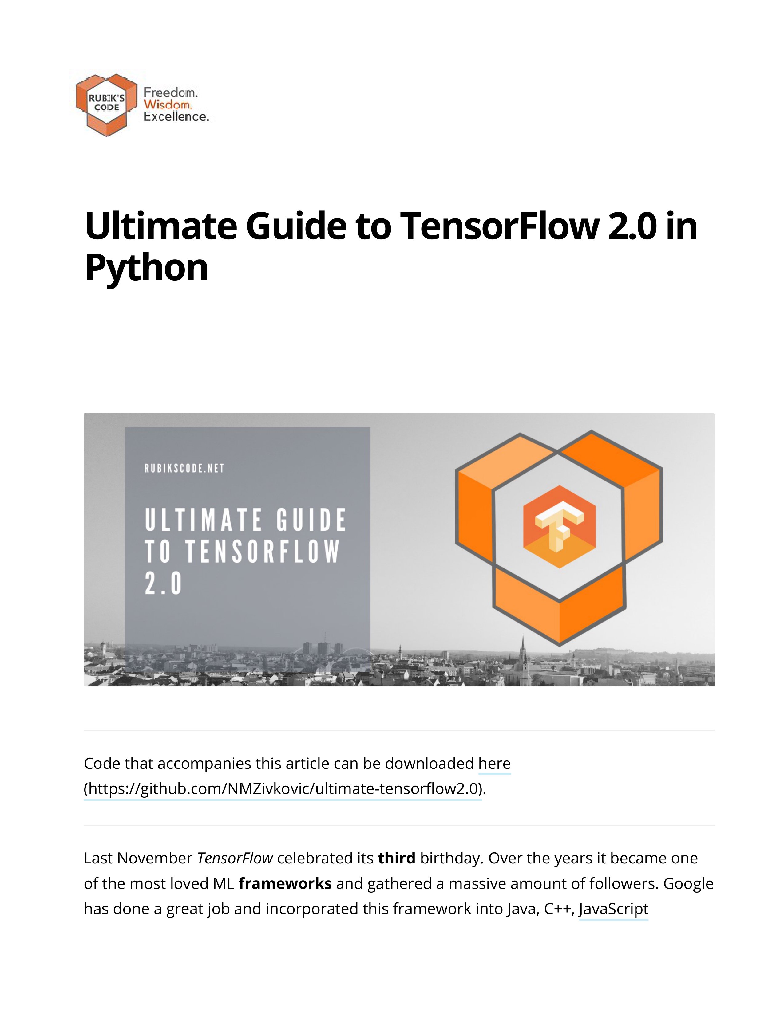Ultimate Guide to TensorFlow 2 0 in Python Ultimate Guide to TensorFlow 2 0 in Python to TensorFlow