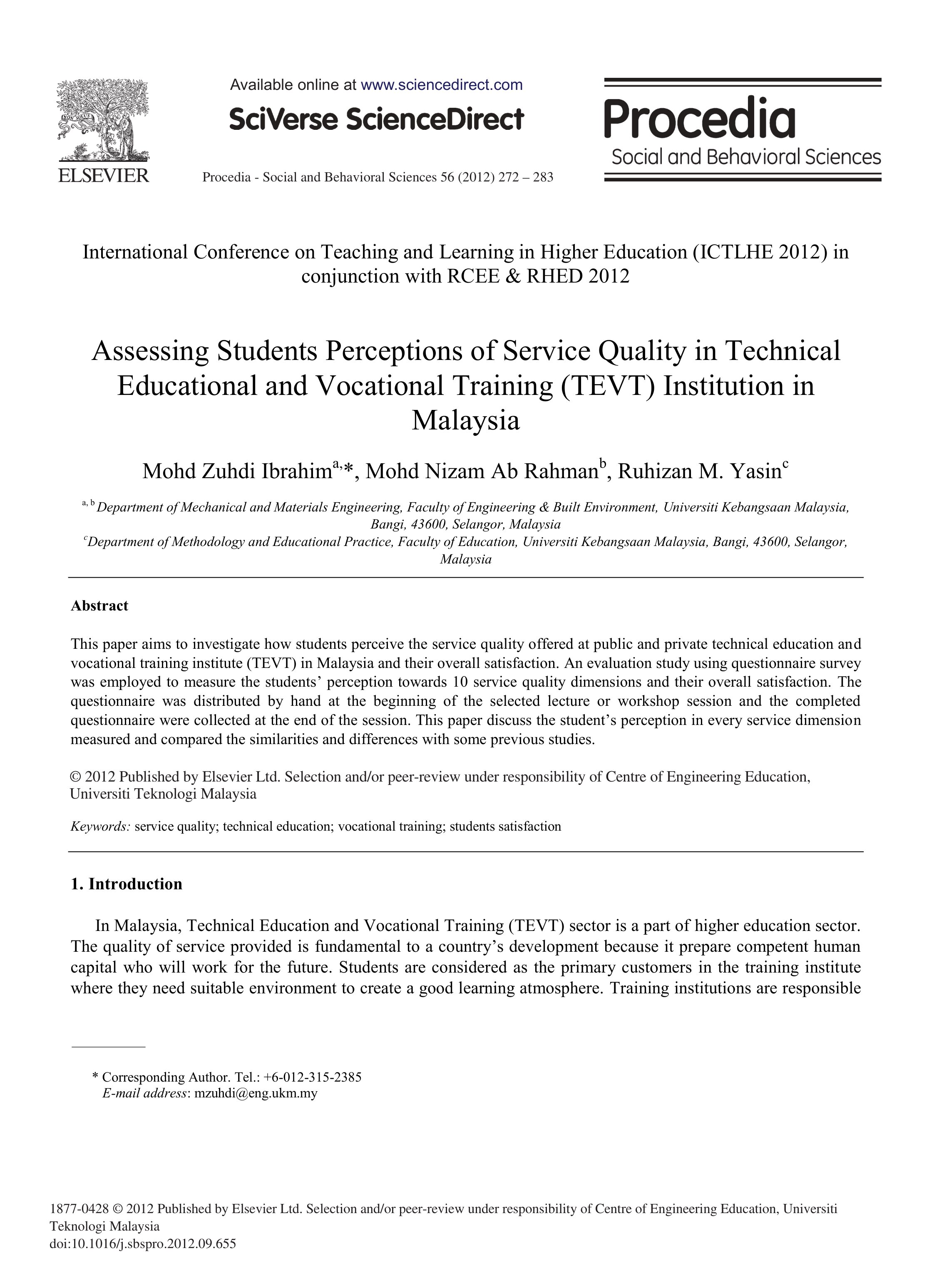 assessing students perceptions of service quality in technical educational and vocational training