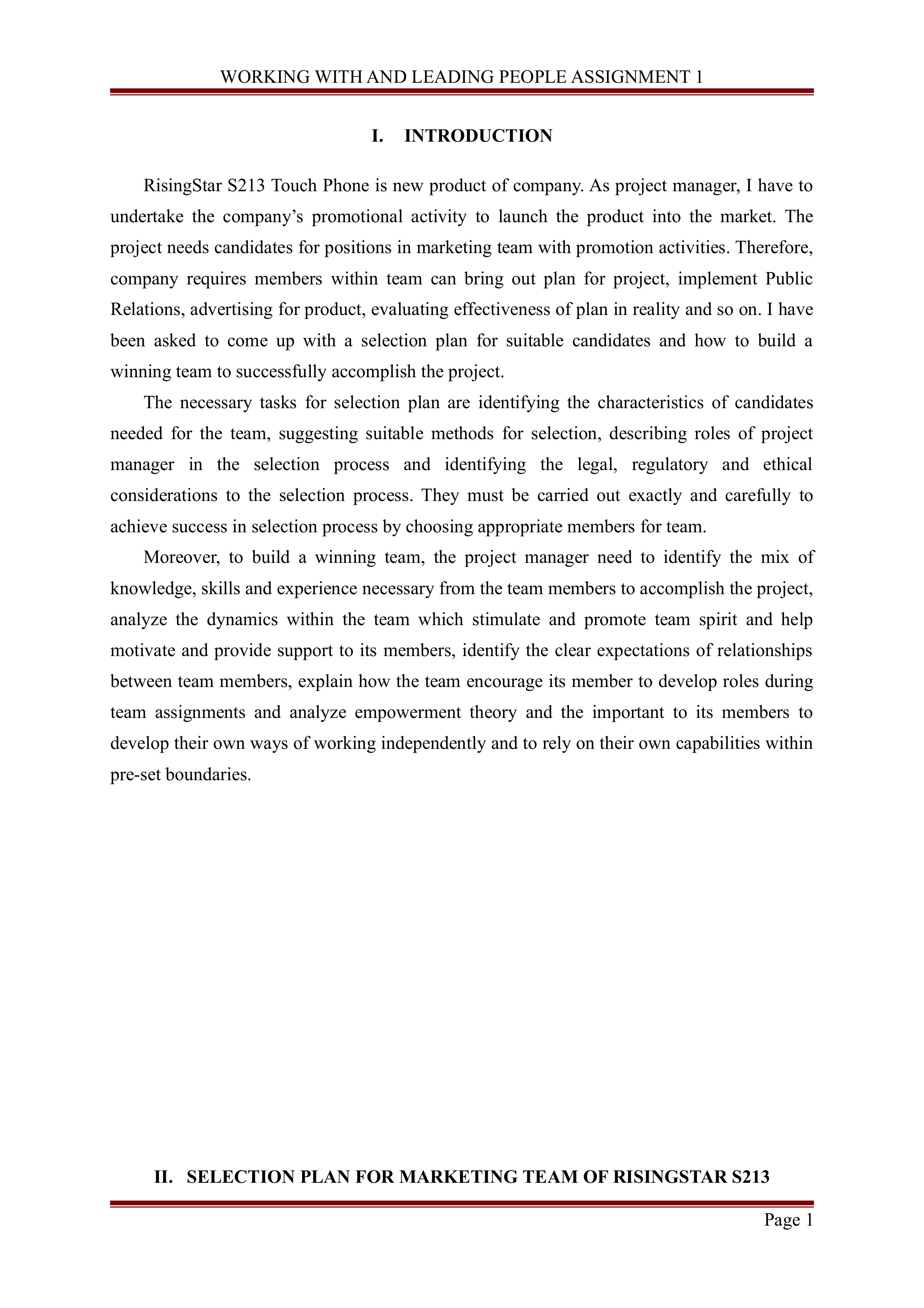 working with and leading people assignment 1