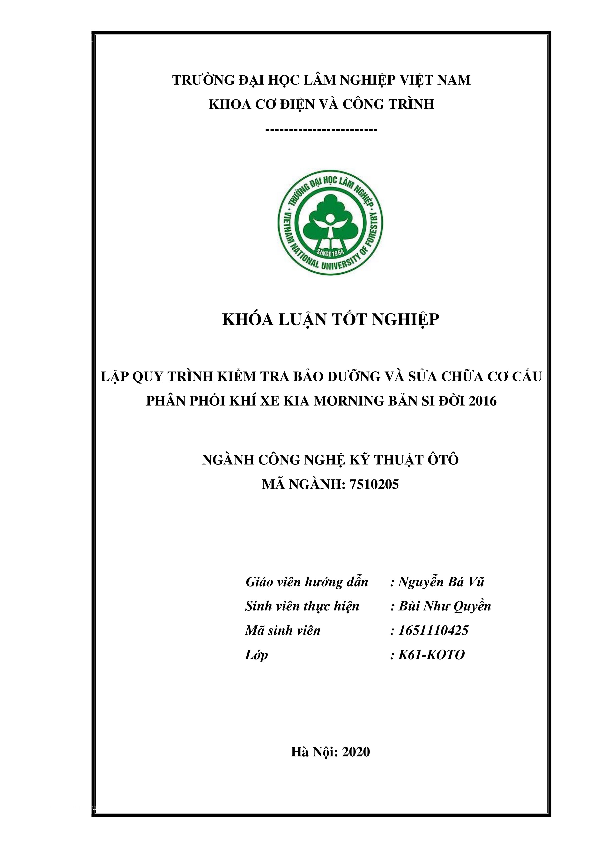 Tài liệu Xây dựng quy trình kiểm tra bảo dưỡng và sửa chữa cơ cấu phân phối khí xe KIA