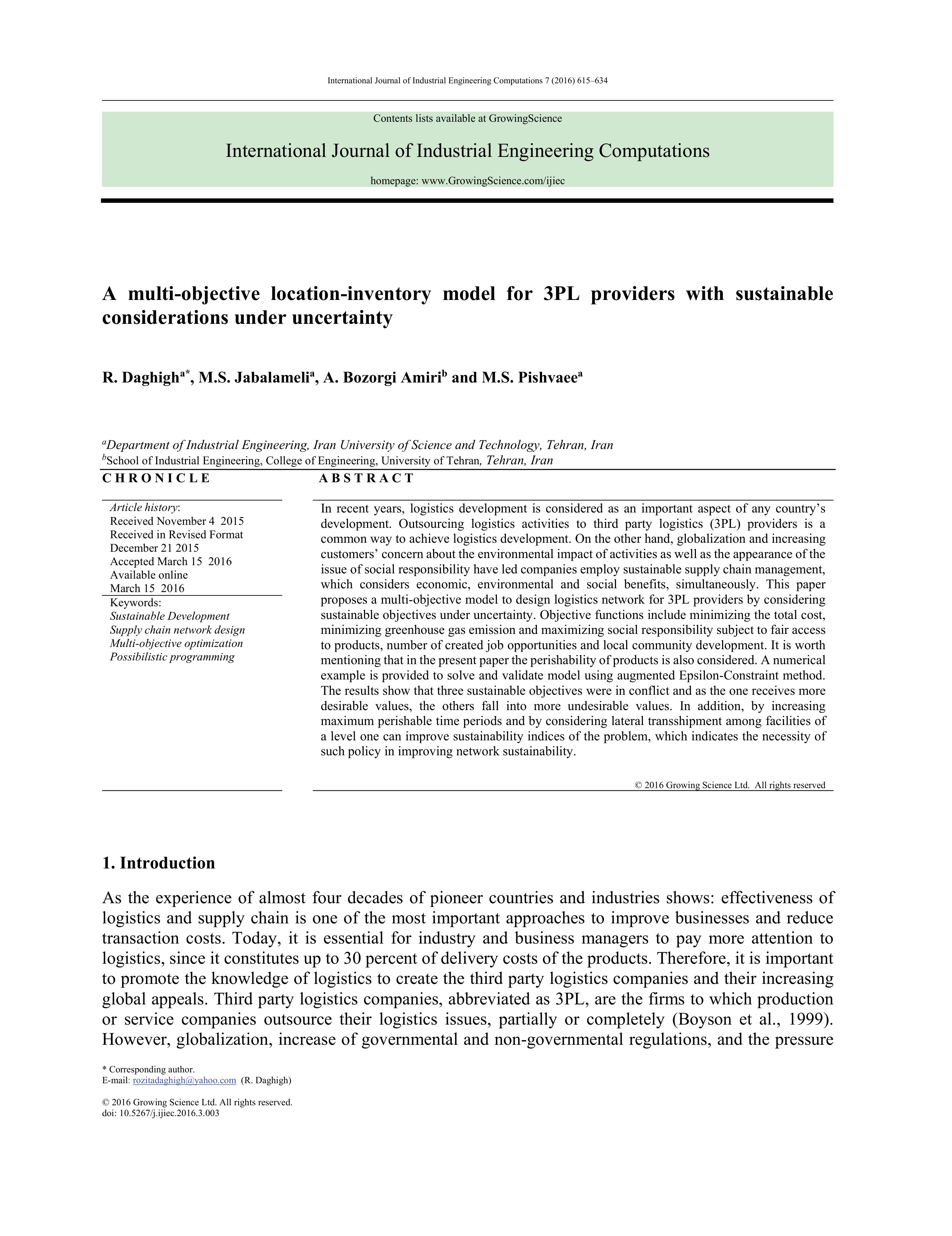 A multi-objective location-inventory model for 3PL providers with sustainable considerations under