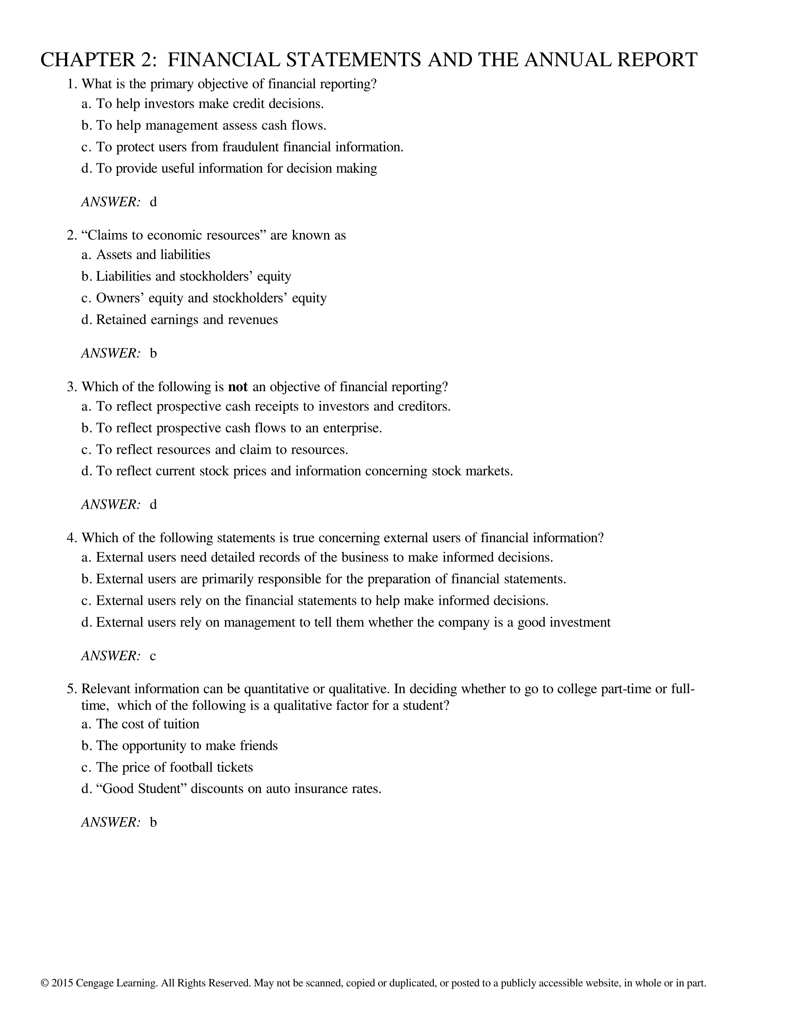 Test bank ch02 FInancial statement and the annual report