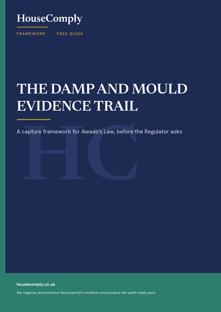 Cover: Awaab's Law — the damp & mould evidence trail