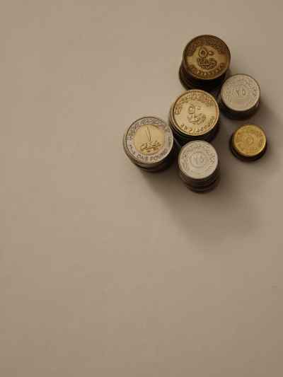 Egyptian Pound Coins Stacked on Neutral Background