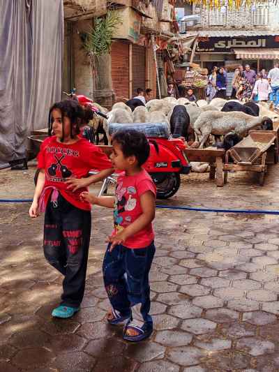 Young Girls Walking Through the Alleys of Old Cairo