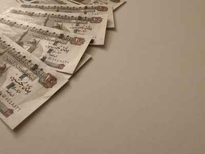 Egyptian Pound Banknotes Spread on Neutral Background