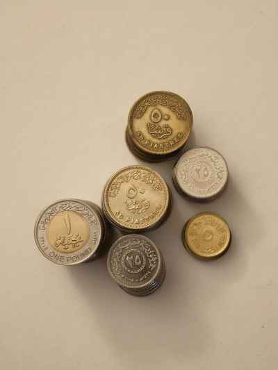 Egyptian Pound Coins Stack, Currency Collection