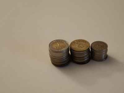 Egyptian Pound Coins Stacked on Neutral Background