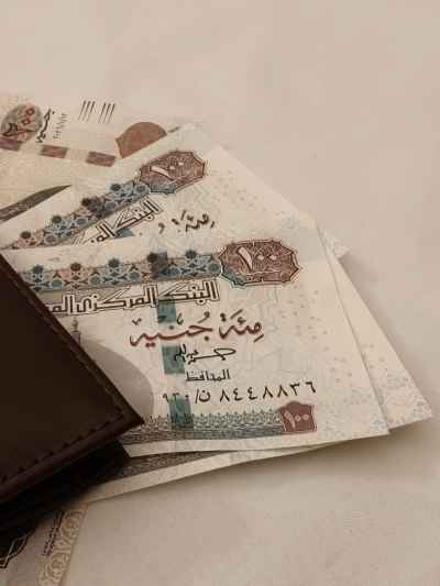 Egyptian 100 Pound Banknotes in Brown Leather Wallet