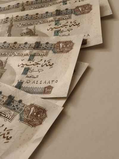 Egyptian One Hundred Pound Banknotes Spread Flat