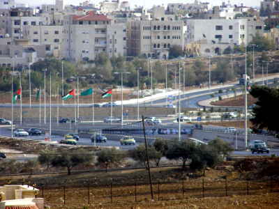 Amman Urban Highway with Jordanian Flags, Jordan