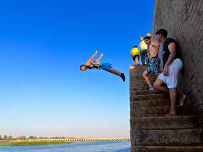 Children Jumping into Nile at Al-Qanater Al-Khayriyya