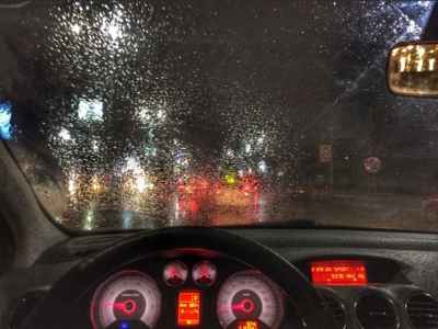Raindrops on Car Windshield at Night, Cairo