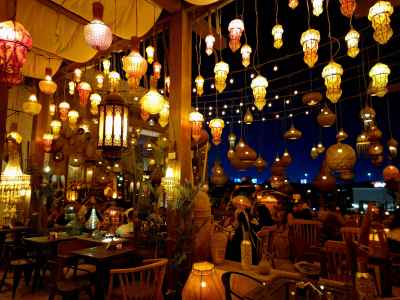 Tree Trunk Restaurant Interior at Night, Sheikh Zayed