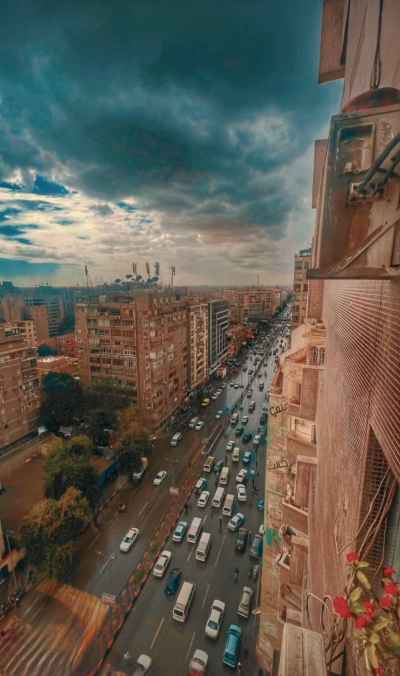 Tahrir Street Giza Aerial View Cloudy Sky
