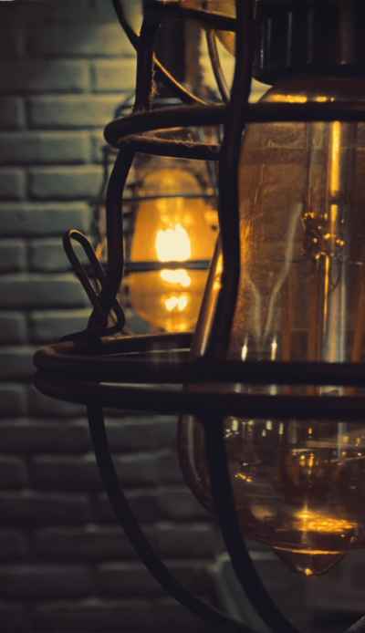 Close-Up Half View Lit Kerosene Lantern, Giza Home