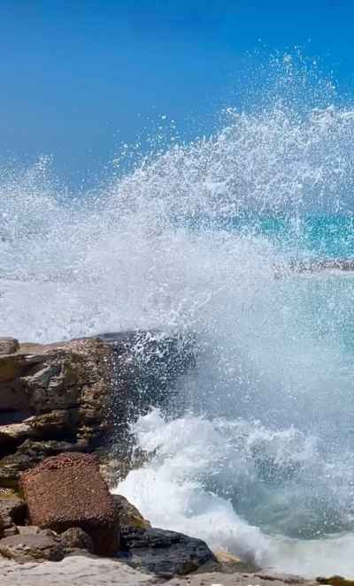 Mediterranean Waves Crashing Rocks, Green Beach Al-Alameen